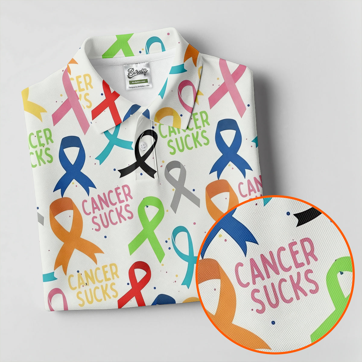 Cancer Sucks Multicolor Awareness Ribbon Polo Shirt, Ladies Golf Tops, Women’s Golf Polo