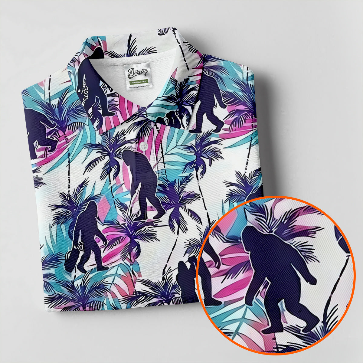 Funny Bigfoot Golfer Tropical Palm Pattern Polo Shirt, Golf Shirts For Women, Ladies Golf Shirts