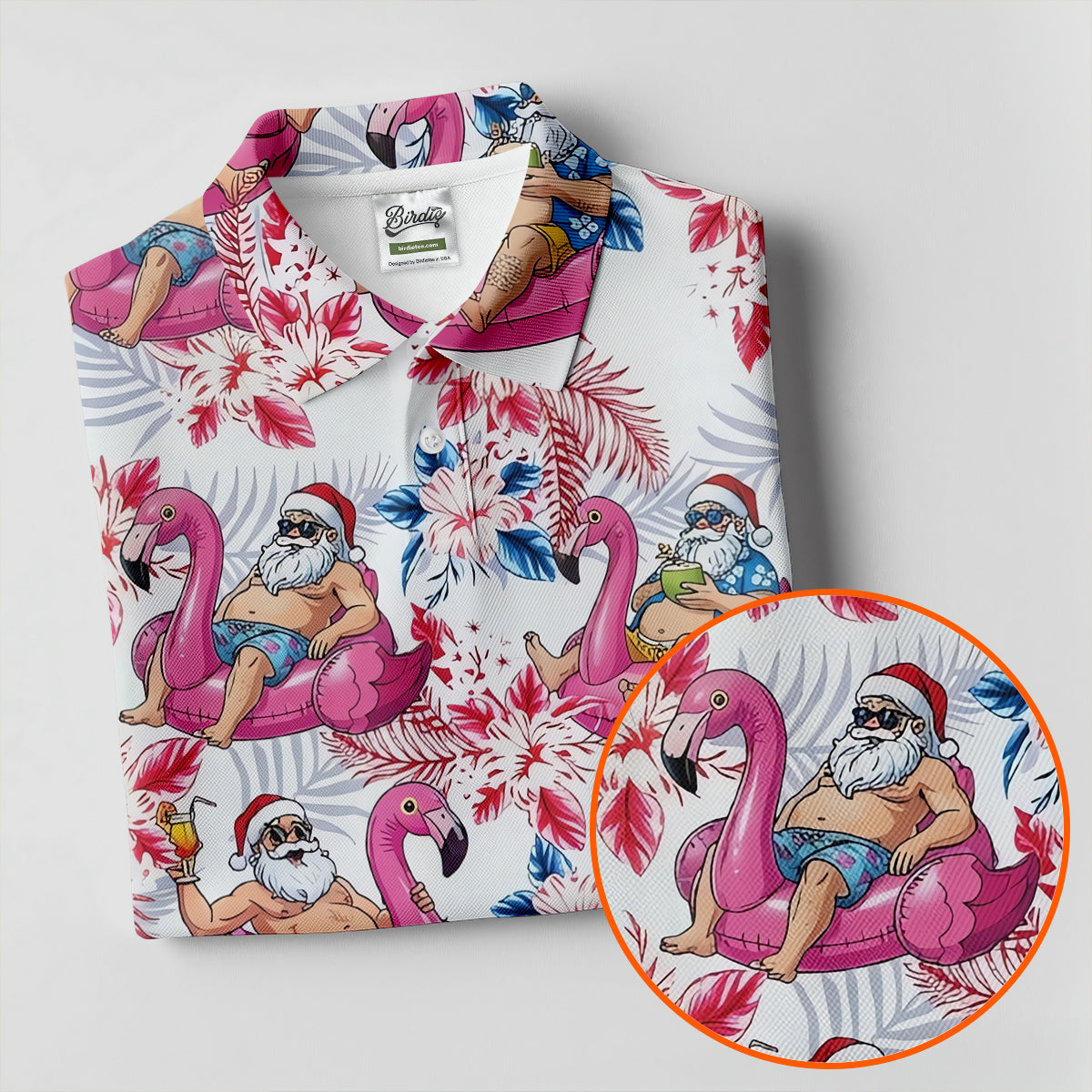 Funny Tropical Santa Flamingo Christmas Polo Shirt, Womens Golf Polo, Hawaiian Golf Shirt