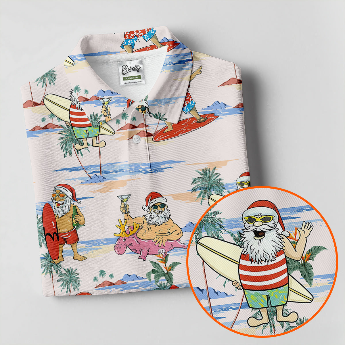 Funny Tropical Santa Christmas Golf Shirt, Women's Golf Tops, Hawaiian Golf Shirt, Printed Golf Shirt