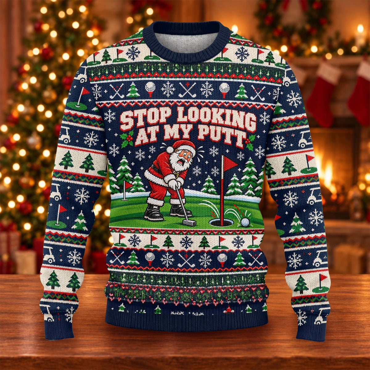 Stop Looking At My Putt Santa Ugly Christmas Sweater, Golf Gifts, Funny Xmas Gifts