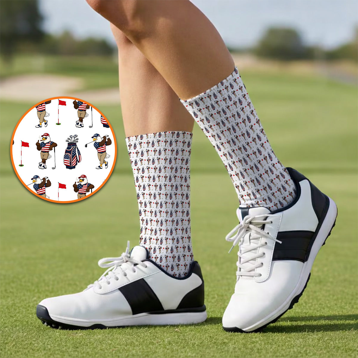 USA Patriotic Eagle Golf Socks, American Flag Eagle Golf Pattern Sock, 4th of July Golf Gift for Golfer
