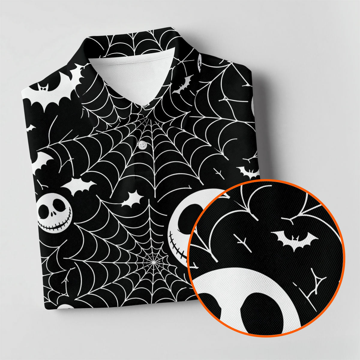Black Horror Character Spider Web Pattern Golf Polo Shirt, Women's Golf Polo, Ladies Golf Shirts