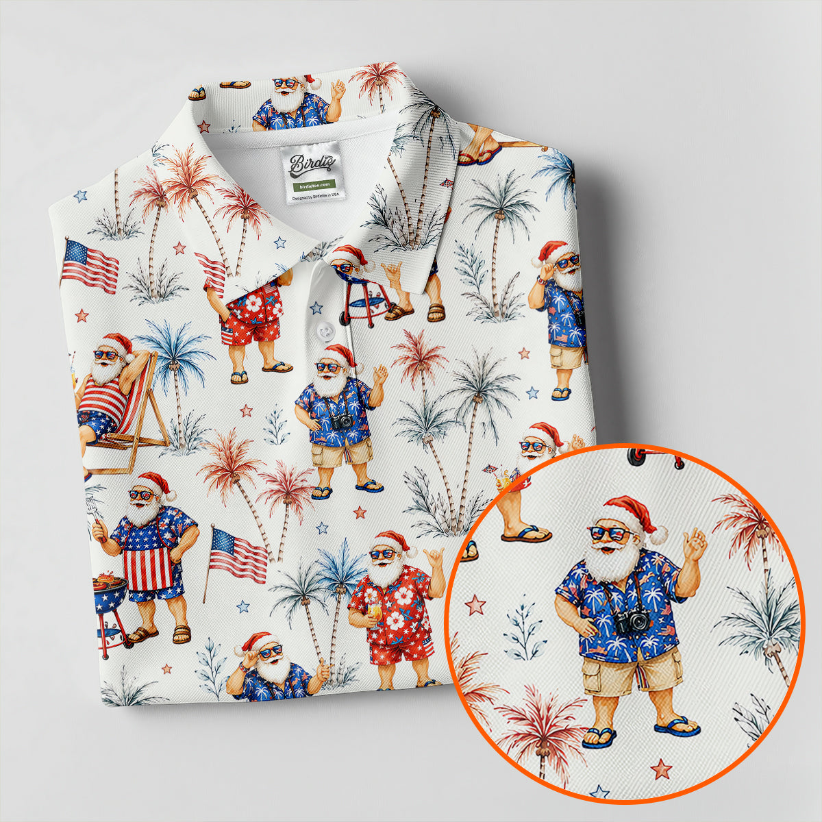 Patriotic Santa Tropical Christmas Polo Shirt, Womens Golf Polo, Hawaiian Golf Shirt