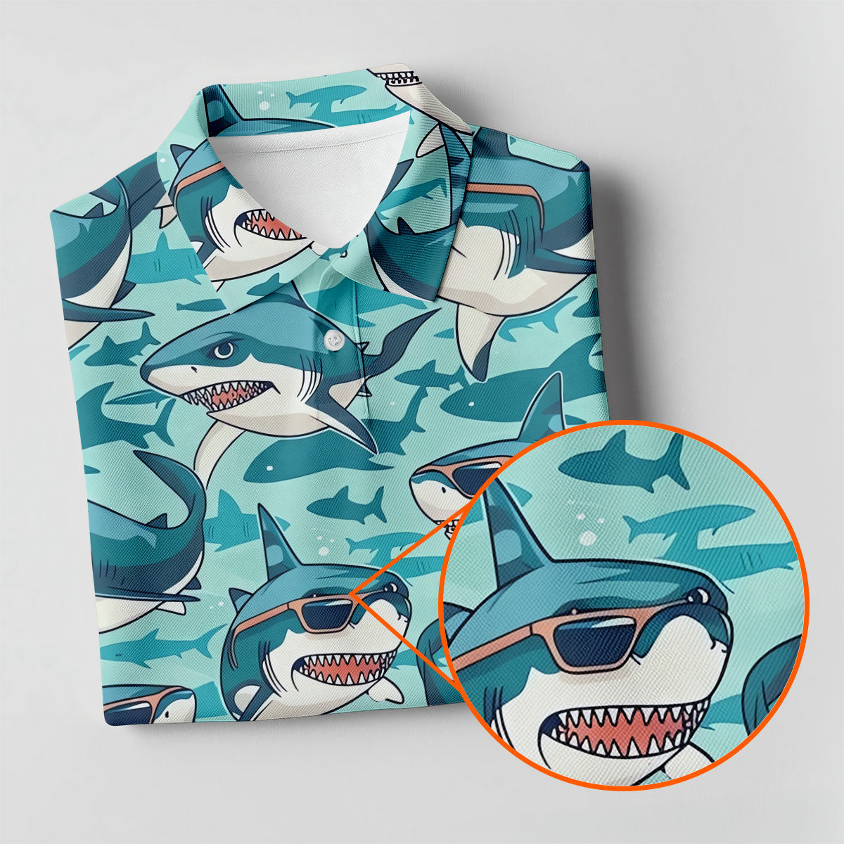 Animated Shark Hawaiian Golf Shirt, Fun Women's Golf Shirts, Ladies Golf Shirts