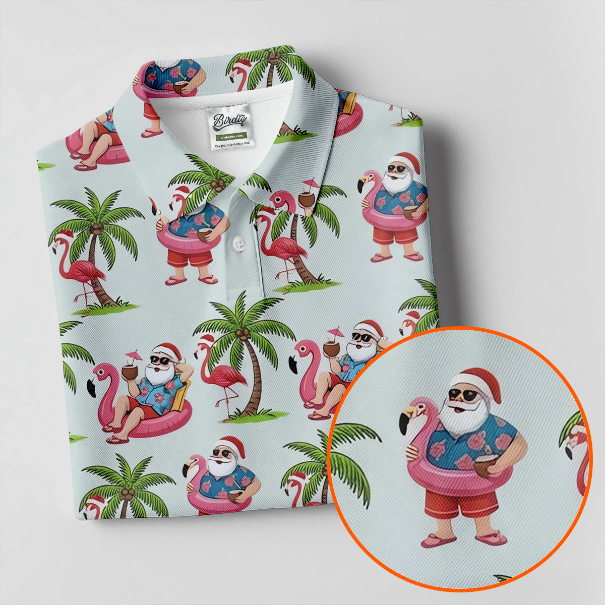 Tropical Santa Flamingo Beach Golf Polo, Ladies Golf Shirt, Performance Golf Shirt