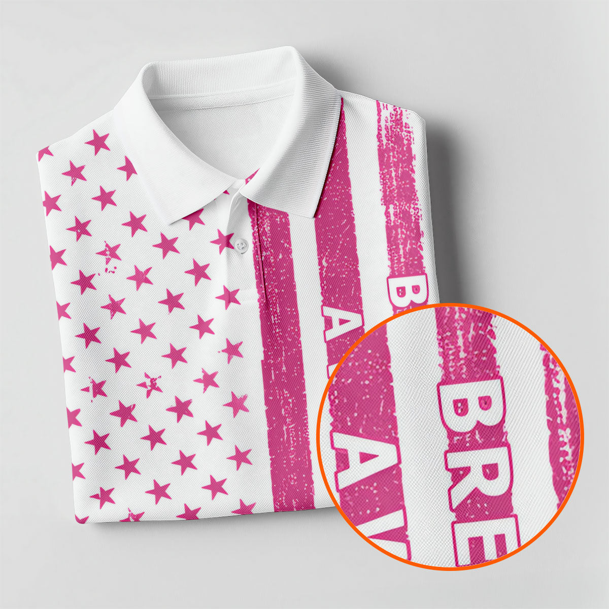 American Flag Breast Cancer Ribbon Polo Shirt, Mens Golf Polo, Printed Golf Shirts