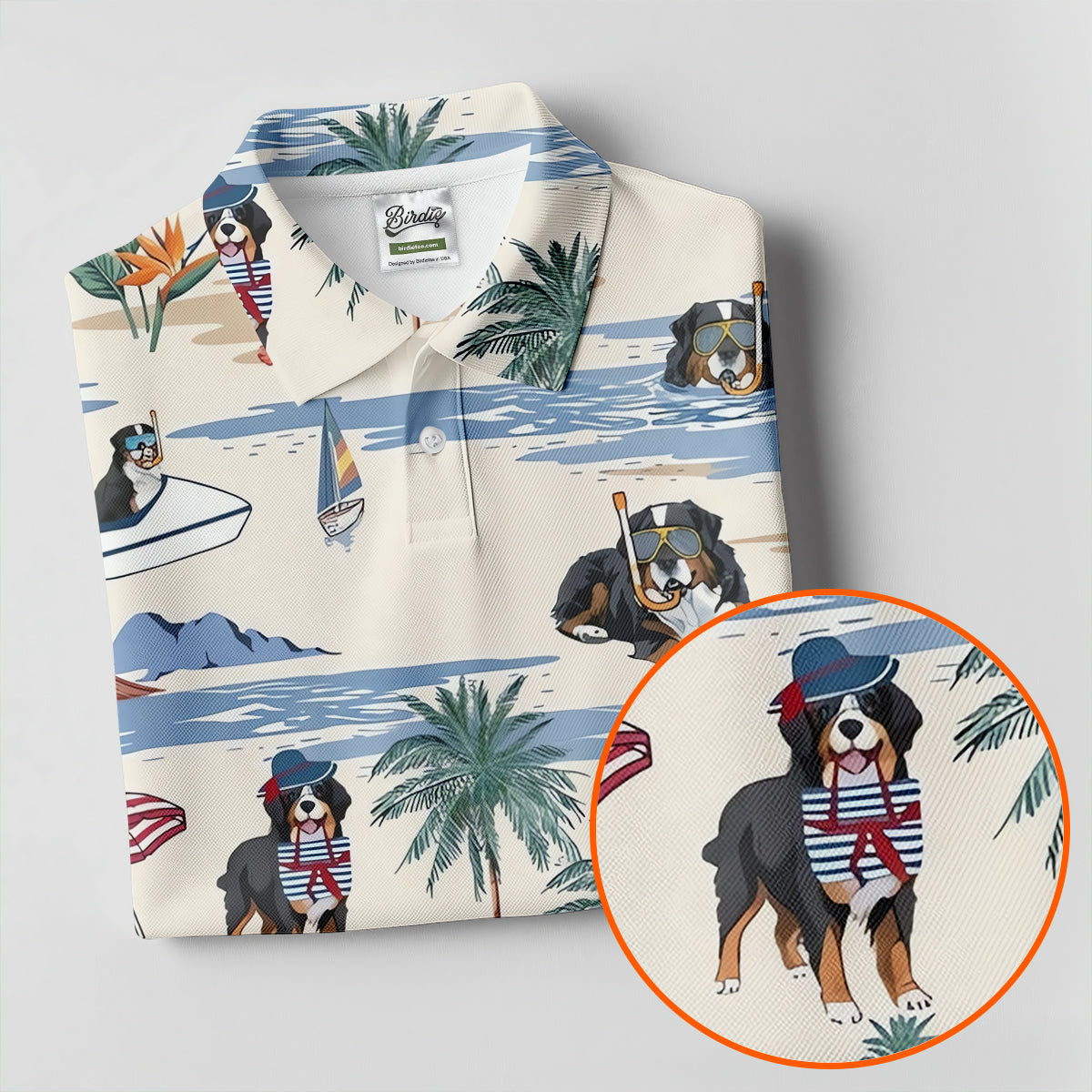 Tropical Bernese Mountain Dog Beach Hawaiian Golf Polo Shirt, Golf Polo For Women, Ladies Golf Top