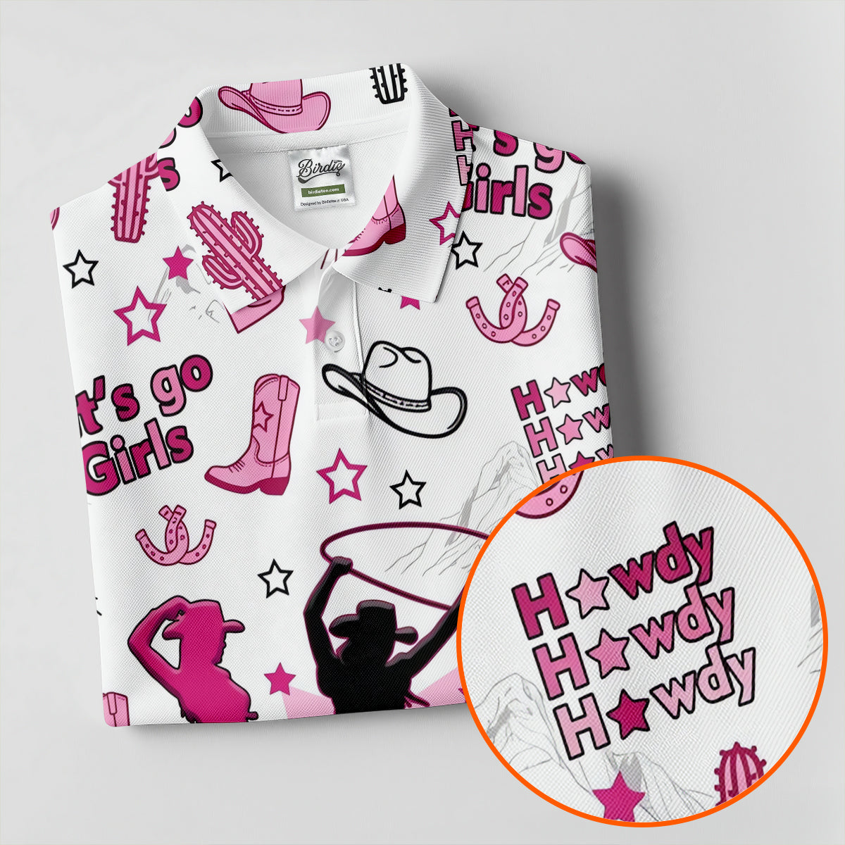 Pink Black Three Cowgirls Western Golf Polo Shirt, Women's Golf Polo, Ladies Golf Tops