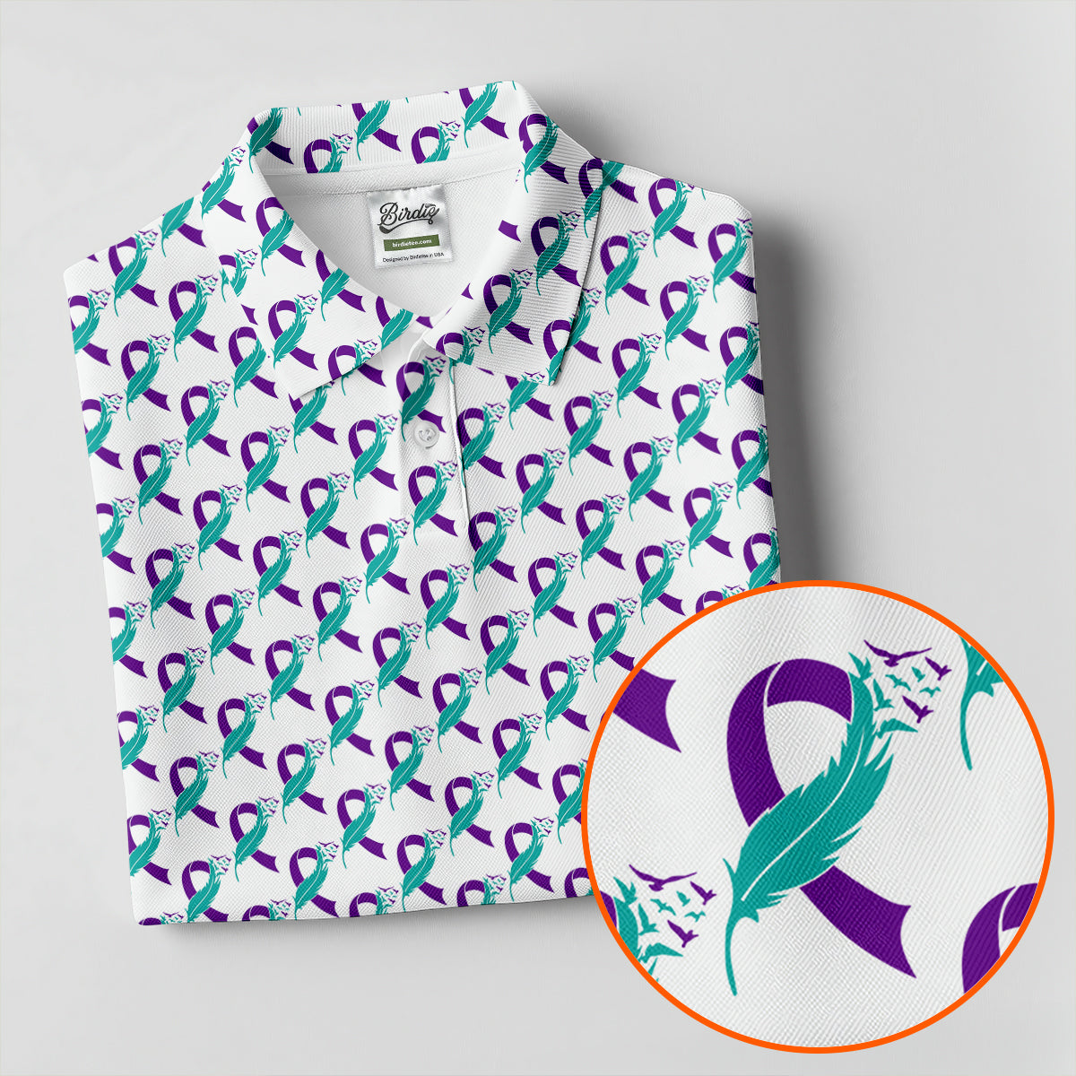 Suicide Awareness Feather Ribbon Pattern Women’s Golf Polo, Golf Tops For Women