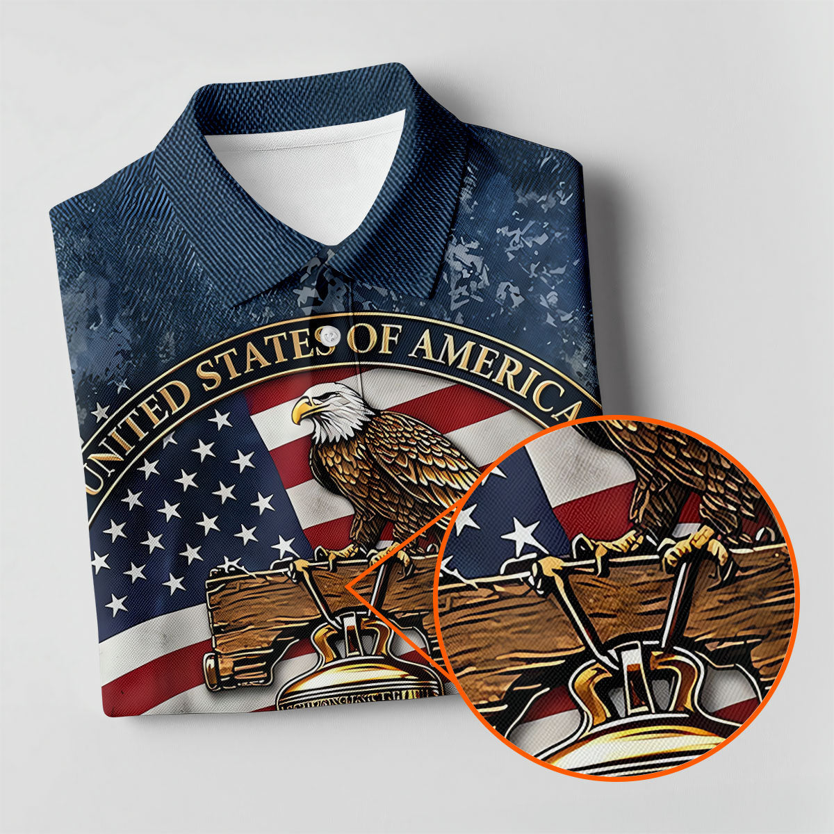 Patriotic Bald Eagle Liberty Bell Distressed Golf Shirt, 250 Years 4th Of July Golf Shirts For Men
