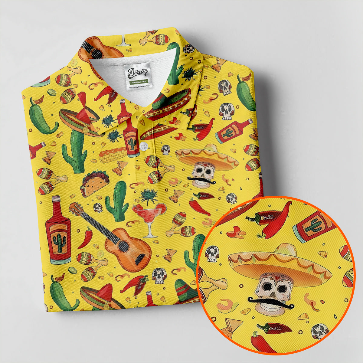 Skulls With Sombreros Funny Cinco De Mayo Fiesta Themed Golf Tops For Men, Golf Shirts For Men