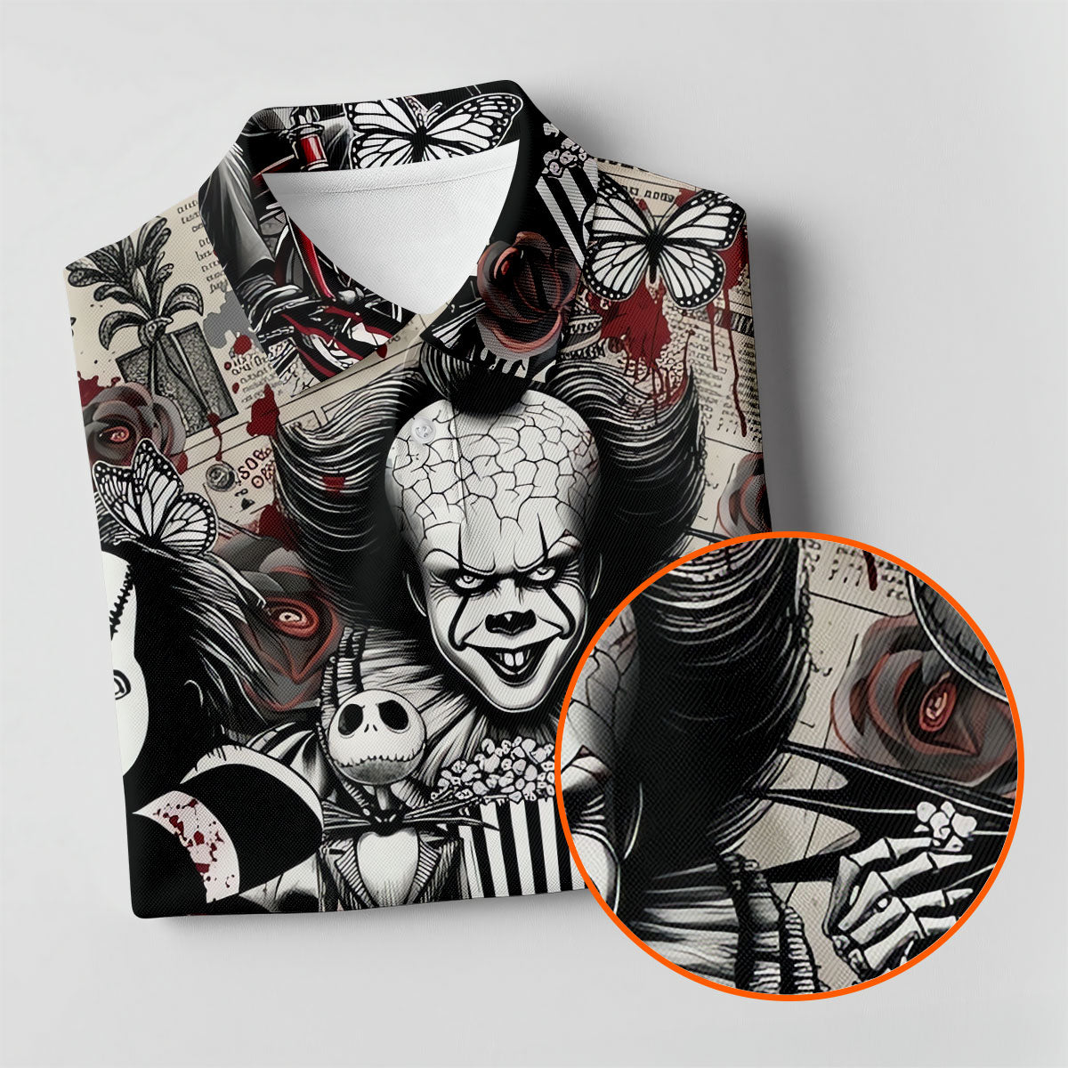 Horror Character Movie Collage Golf Polo Shirt, Women's Golf Polo, Hawaiian Golf Shirt