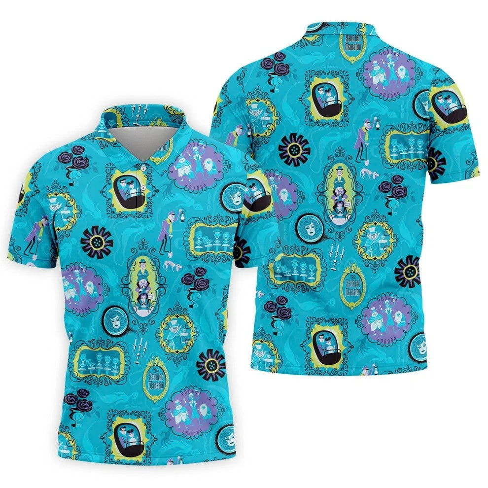 Blue Ghost Portrait Gallery Halloween Polo Shirt, Mens Golf Polo, Polo Shirts For Men