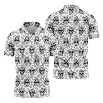 Sugar Skull Paisley Pattern Golf Polo Shirt, Hawaiian Golf Shirt, Golf Polo Shirts For Men