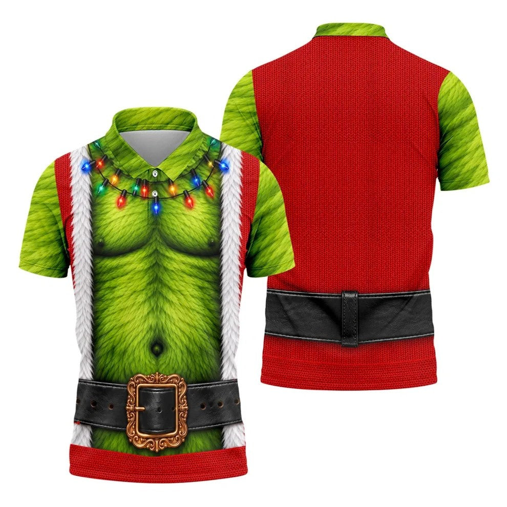 Green Furry Christmas Lights Golf Polo Shirt, Christmas Golf Shirt, Mens Golf Apparel
