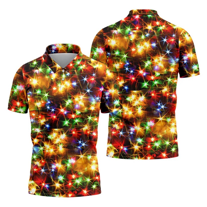 Sparkling Lights Christmas Golf Shirt, Mens Golf Shirts, Golf Apparel For Men