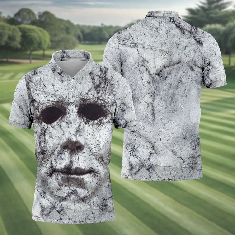 Horror Myer Face Polo ShirtFor Men, Horror Cosplay Golf Tops For Men, Halloween Golf Shirt
