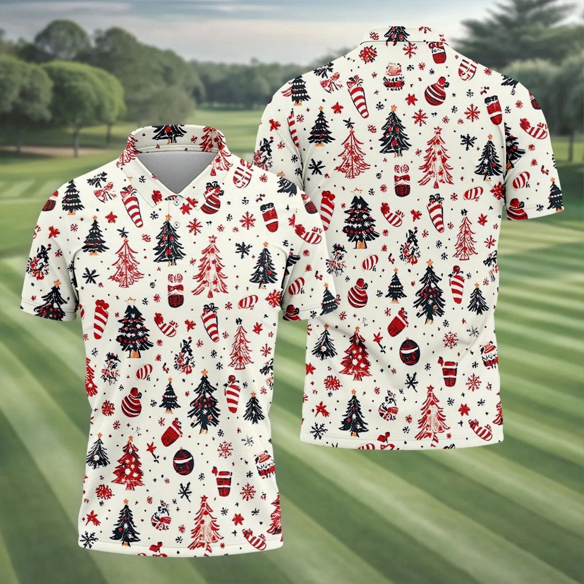 Candy Canes Christmas Tree Golf Tops For Men, Christmas Golf Shirt, Golf Shirts For Men, Polo For Men