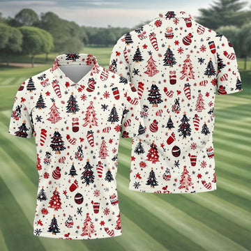 Candy Canes Christmas Tree Golf Tops For Men, Christmas Golf Shirt, Golf Shirts For Men, Polo For Men