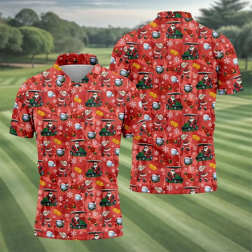 Santa Christmas Red Golf Shirt, Fun Golf Shirts For Men, Christmas Golf Shirt, Golf Shirts For Men