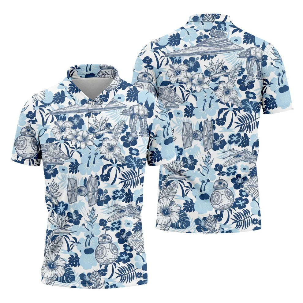Retro Spacecraft Hawaiian Golf Polo Shirt, Men's Golf Shirt, Printed Golf Shirts