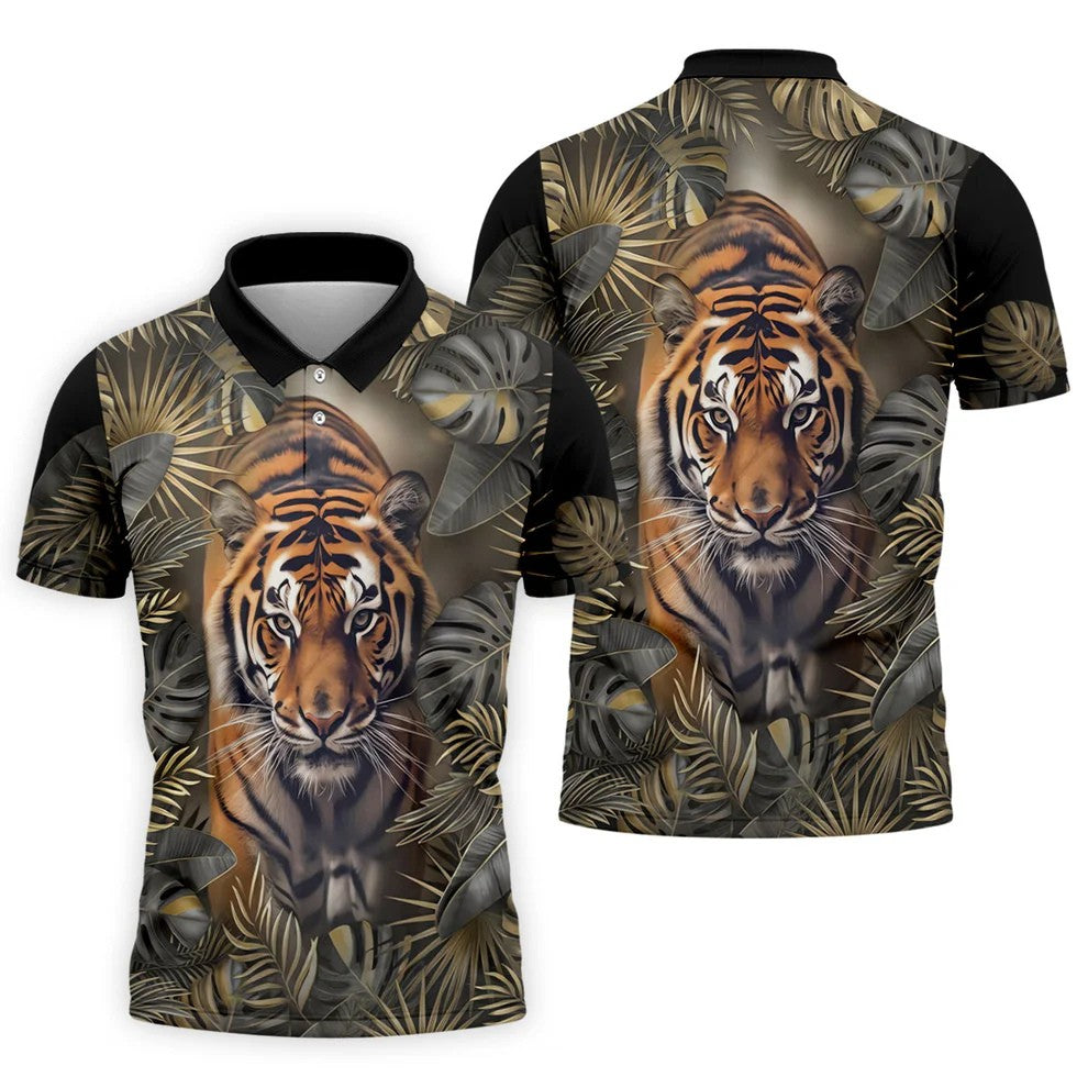 Majestic Tiger Tropical Golf Polo Shirt, Men's Golf Shirt, Golf Polo Shirts For Men