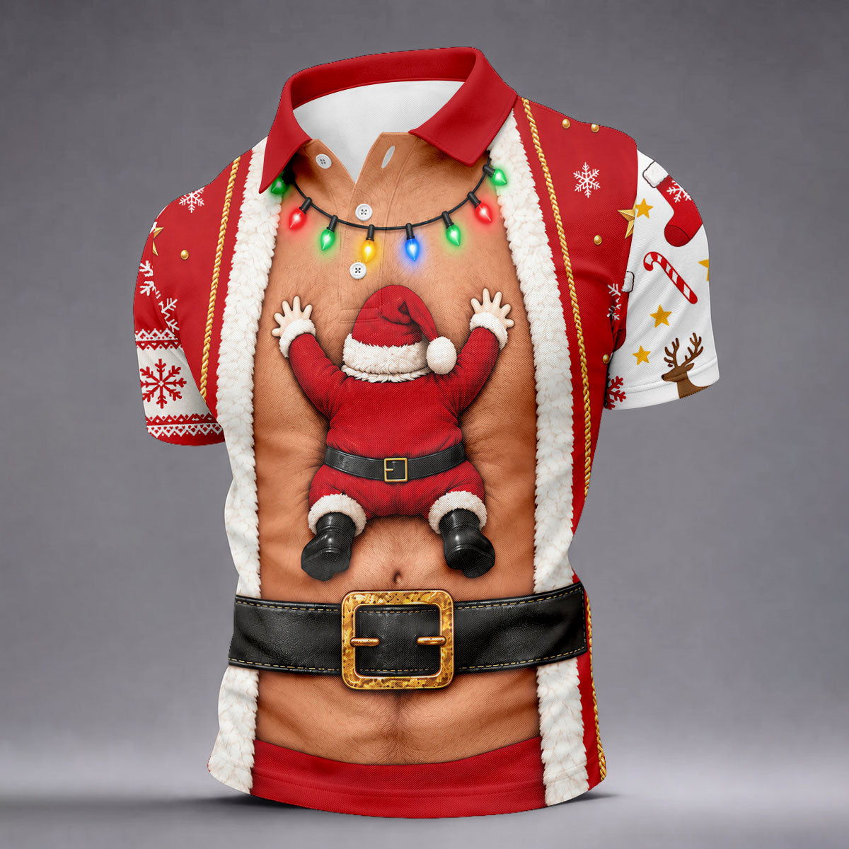 Santa Stuck In Belly Christmas Golf Shirt, Mens Golf Shirts, Golf Apparel For Men