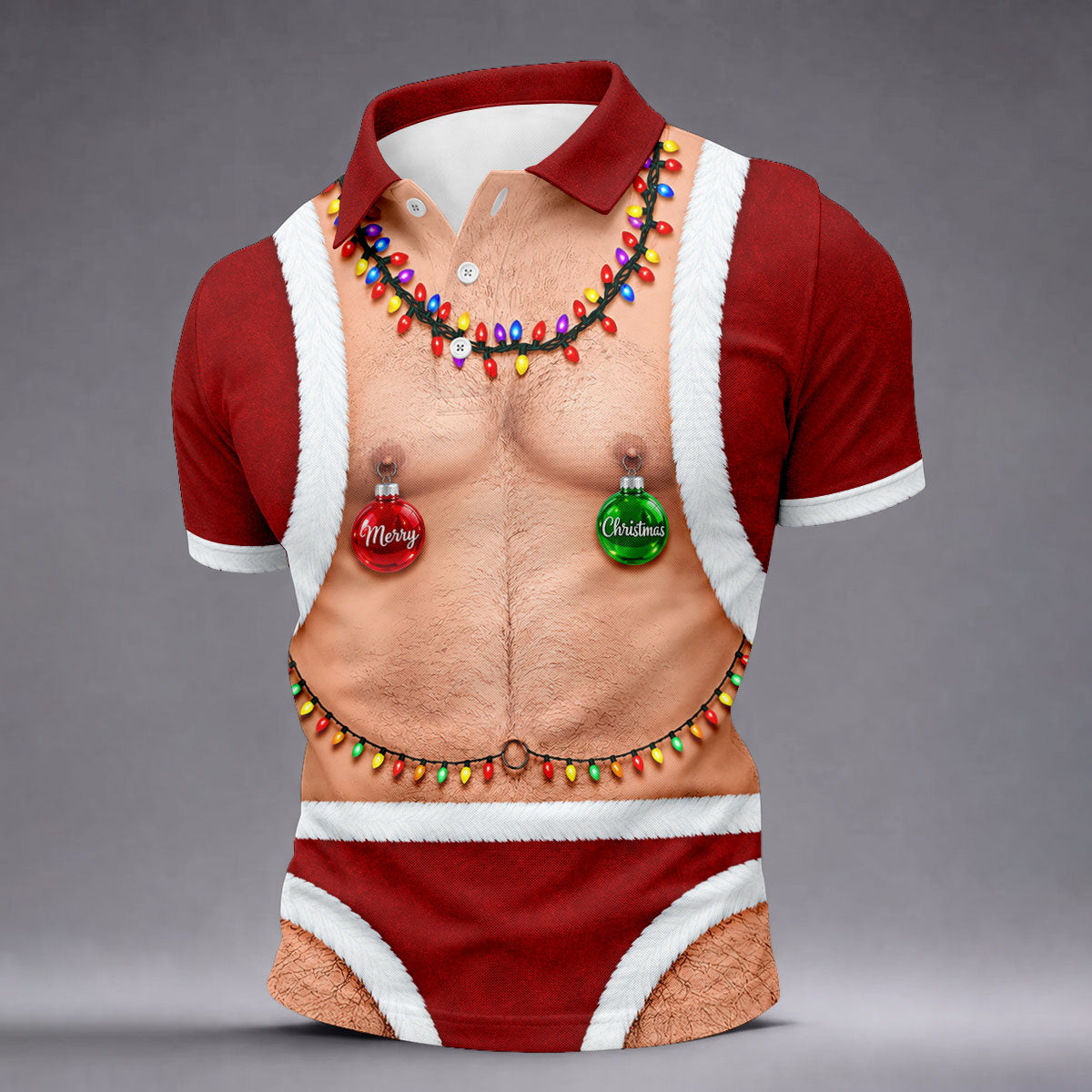 Funny Santa Ornament Lights Christmas Golf Shirt, Mens Golf Polo, Golf Apparel For Men