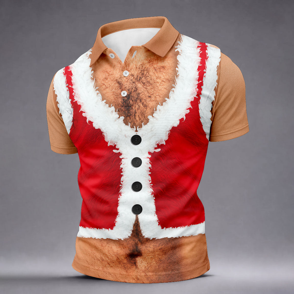 Hairy Chest Santa Print Christmas Golf Shirt, Mens Golf Polo, Golf Shirts For Men