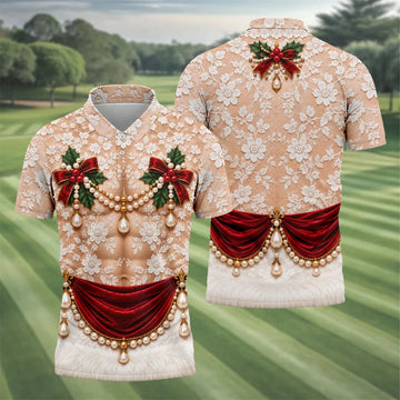 White Lace Pearls Christmas Golf Shirt, Funny Mens Golf Shirts, Golf Shirts For Men