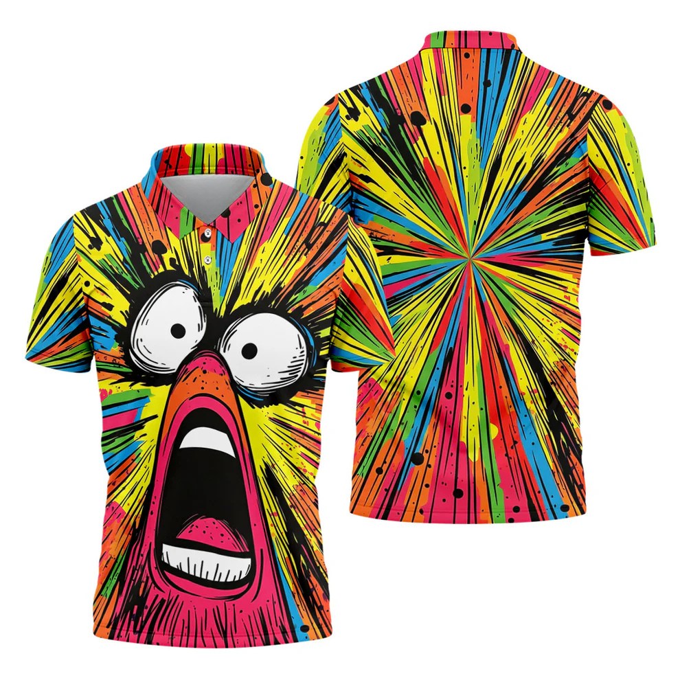 Screaming Face Colorful Retro Hawaiian Golf Shirt, Men's Funny Golf Shirts