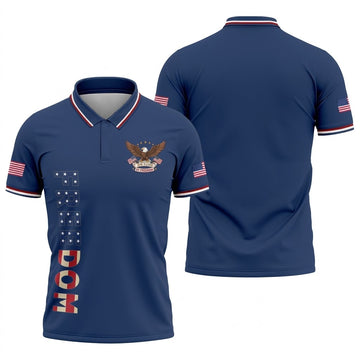 250 Years Of Freedom US Flag Logo Navy Golf Shirt, Patriotic 4th Of July Golf Shirts For Men