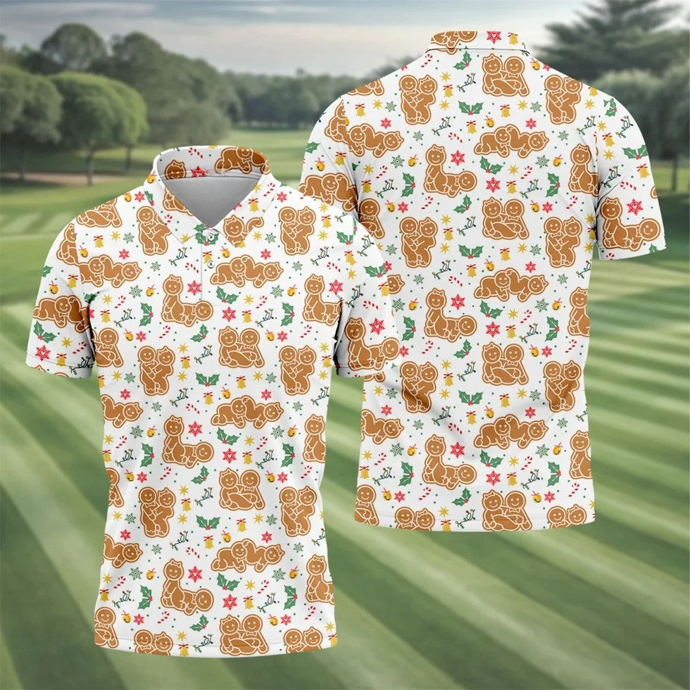 Funny Gingerbread Christmas Golf Shirt, Men's Funny Golf Shirts, Polo Shirts For Men, Christmas Golf Shirt