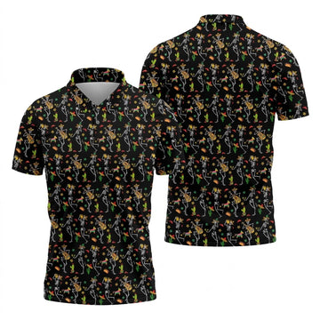 Dia De Muertos Skeletons Cinco De Mayo Celebration Fiesta Themed Black Golf Shirts For Men