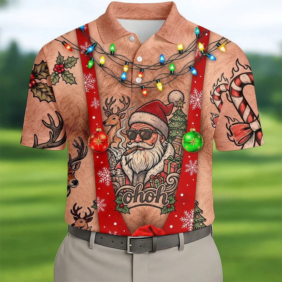 Funny Santa Suspenders Christmas Golf Polo Shirt, Mens Golf Polo, Golf Apparel For Men