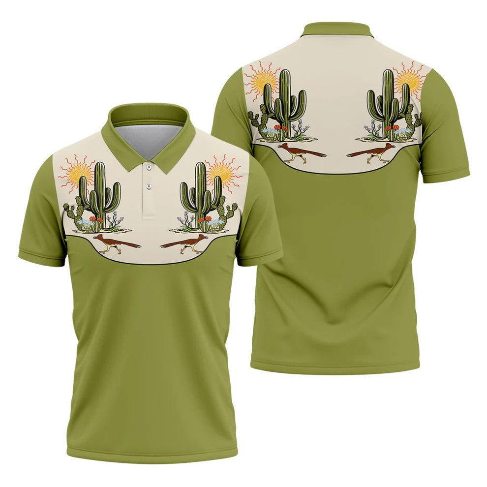 Desert Cactus Roadrunner Golf Polo Shirt, Golf Polo Shirts For Men, Hawaiian Golf Shirt