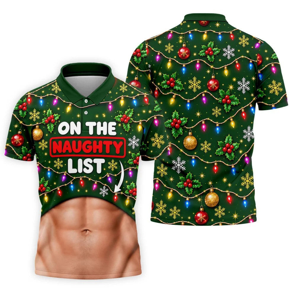 On The Naughty List Abs Christmas Golf Shirt, Mens Golf Apparel, Mens Golf Clothing