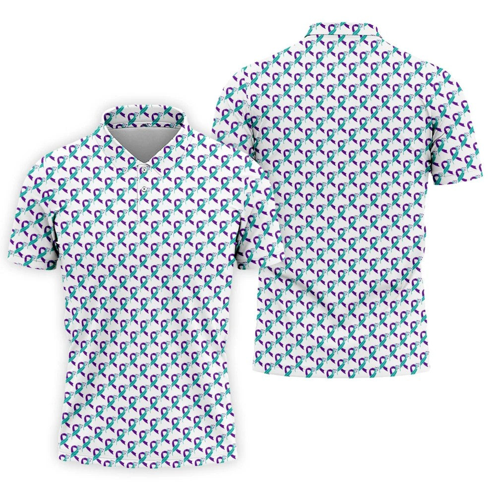 Suicide Awareness Feather Ribbon Pattern Mens Golf Polo, Golf Shirts For Men