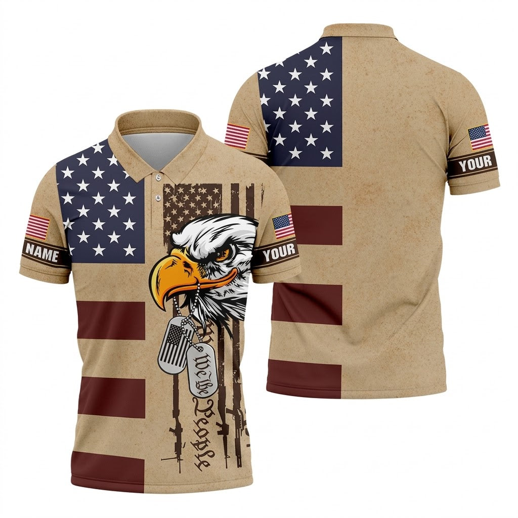 250 Years Bald Eagle American Flag Vintage Golf Shirt, Patriotic 4th Of July Golf Shirts For Men