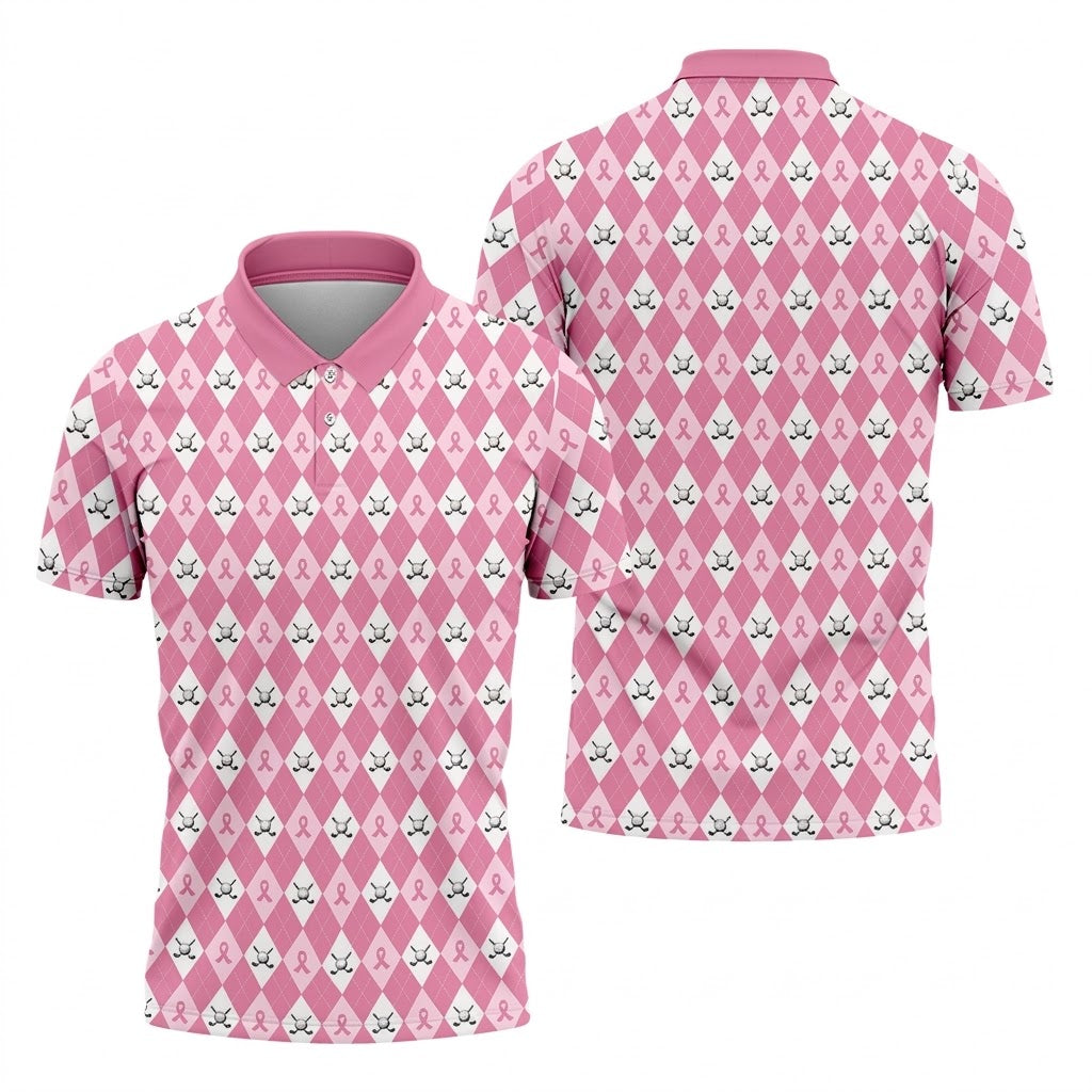 Breast Cancer Golf Shirt, Pink Argyle Golf Shirt, Breast Cancer Awareness Shirts, Couple Golf Shirt