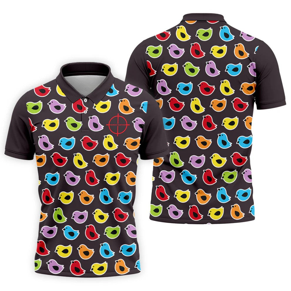Black Colorful Birdie Hunting Golf Polo Shirt, Men's Golf Shirt, Golf Polo Shirts For Men