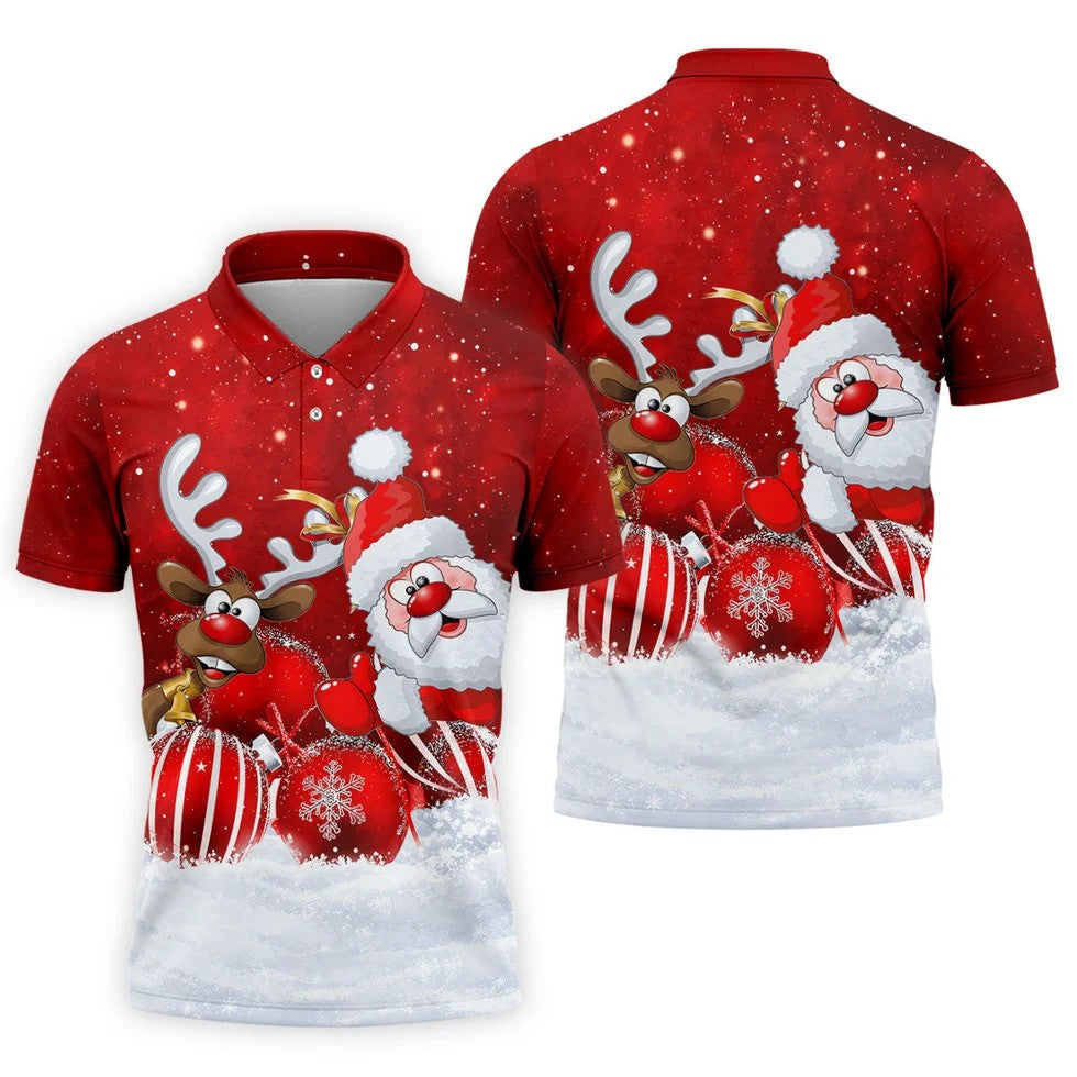 Santa Reindeer Snow Christmas Golf Shirt, Golf Shirts For Men, Golf Gifts For Men
