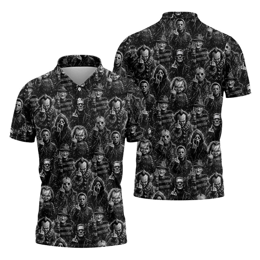 Horror Character Villains Pattern Golf Polo Shirt, Men's Golf Shirt, Hawaiian Golf Shirt