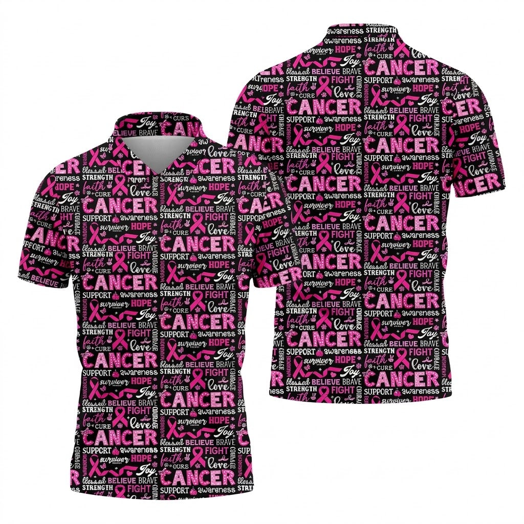 Pink Ribbon Breast Cancer Awareness Shirt, Golf Polo ShirtGolf Shirts For Men, Golfing Apparel
