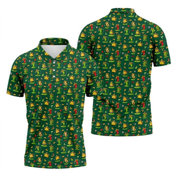 Mexican Cartoon Food Characters Cinco De Mayo Celebration Fiesta Themed Green Golf Shirts For Men