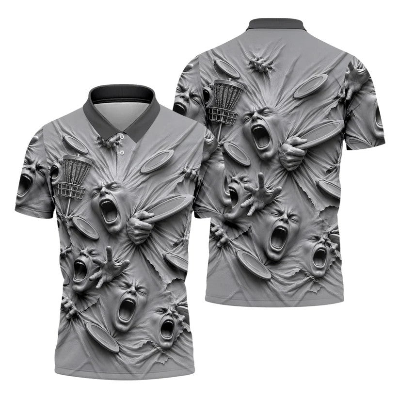 Screaming Faces Disc Golf Polo Shirt, Disc Golf Shirts For Men, Disc Golf Apparel
