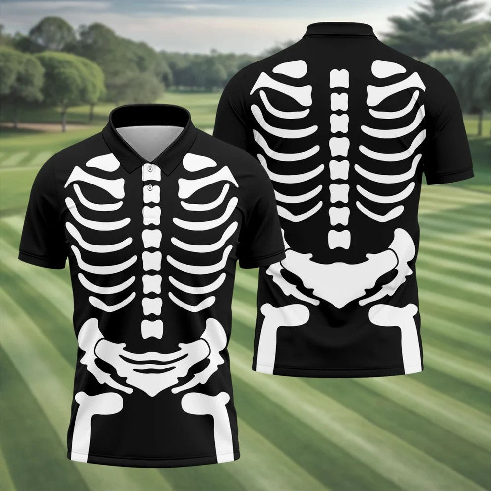 Halloween Skeleton Costume Golf Shirt, Men's Golf Shirt, Hawaiian Golf Shirt For Men