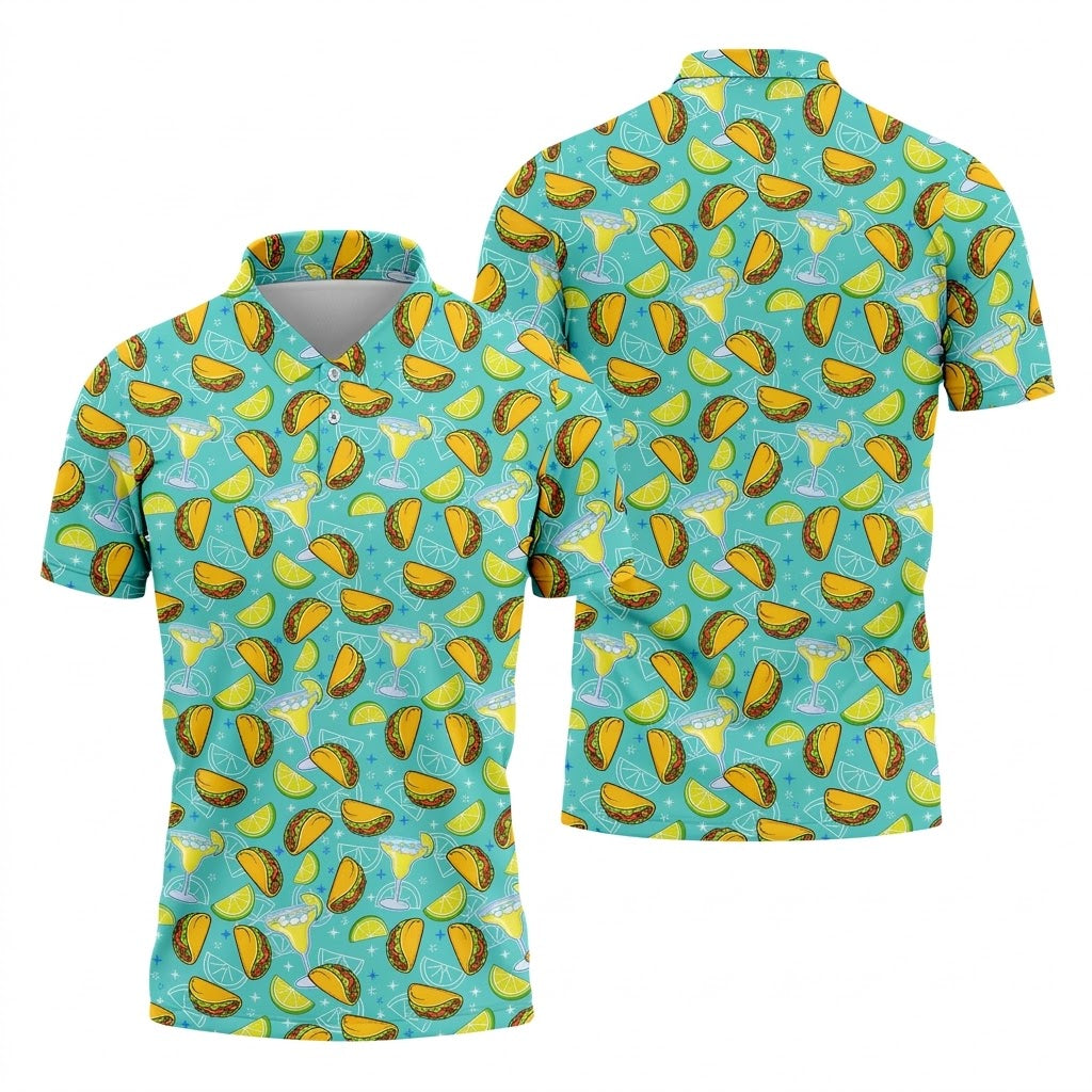 Cocktail Margarita Taco Men's Polo Shirt, Cinco De Mayo Celebration Fiesta Golf Shirt For Men