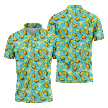 Cocktail Margarita Taco Men's Polo Shirt, Cinco De Mayo Celebration Fiesta Golf Shirt For Men